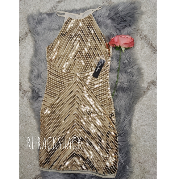 NEW Lulu's New Year's gold sequin bodycon dress - Picture 5 of 14